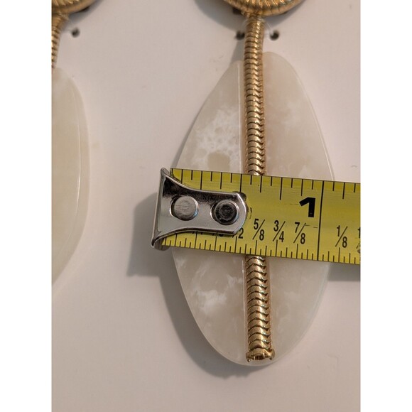 ZARA Double Stone Earrings Green Cream Gold Retro Teardrop Dangle Drop Glam NEW - Picture 8 of 9